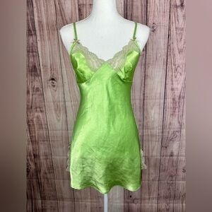 American Vintage Lime Green Satin Slip Dress
